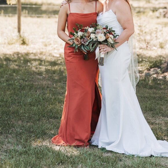 Azazie Leonis Burnt Orange Sheath Strapless Chiffon Convertible Dress - Picture 1 of 4